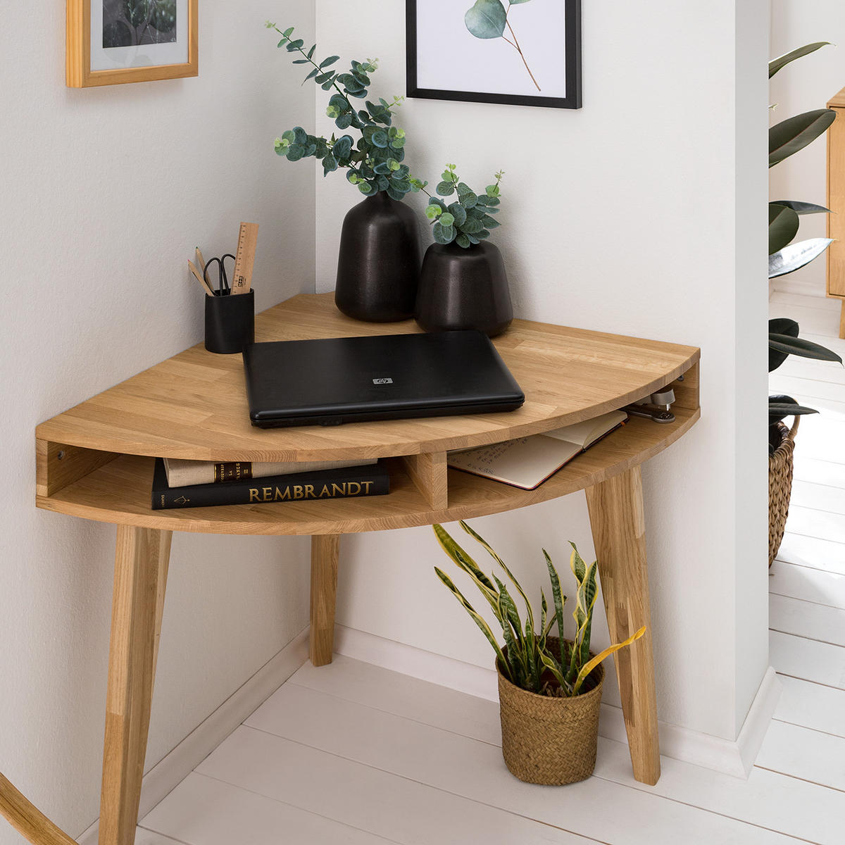 ECKSCHREIBTISCH - Eiche massiv - Eichefarben, Holz (75/75/76cm) - home24