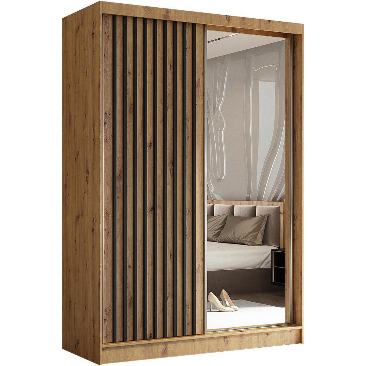 SCHWEBETÜRENSCHRANK Helix 150/216/61 eiche artisan+schwarz mit Schubladeneinsätze - Schwarz/Eiche Artisan, Holzwerkstoff (150/216/61cm) - Beautysofa