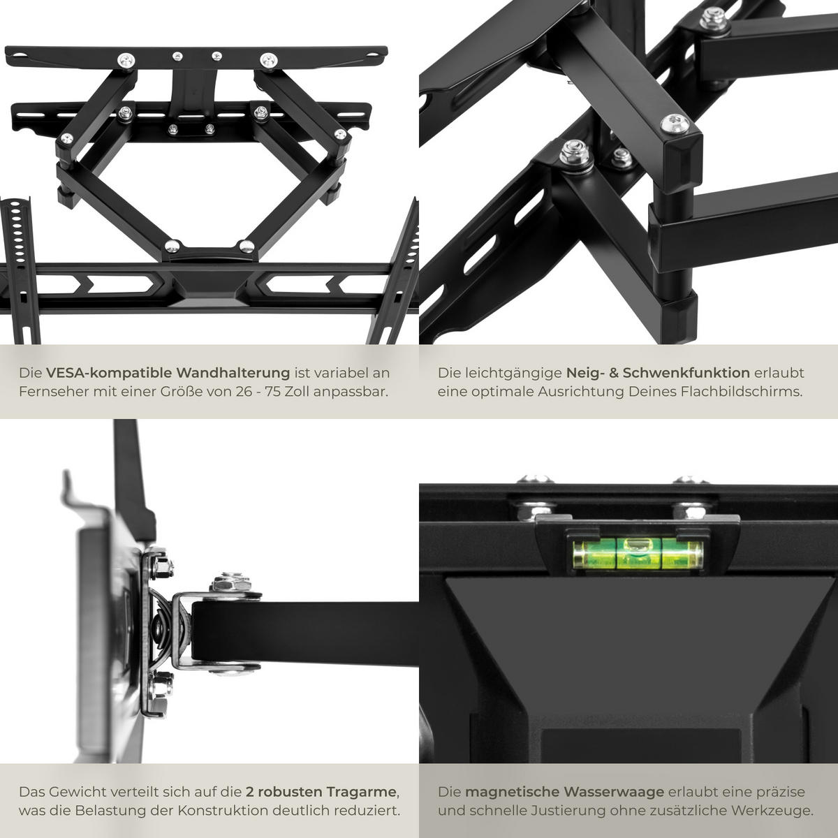 TV-WANDHALTERUNG, bis 60 kg,schwarz - Schwarz, Metall (40/43/34cm) - tectake