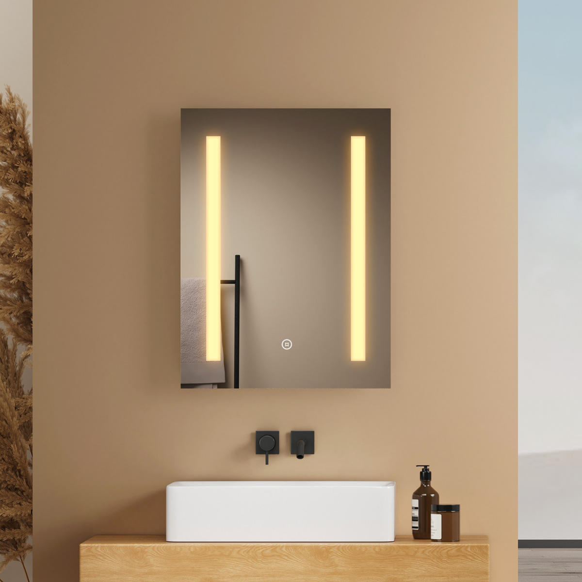 BADSPIEGEL mit Beleuchtung Antibeschlag Touchsensor Rechteckig 60/45 cm - Weiß, Glas (45/60/4.5cm) - EMKE