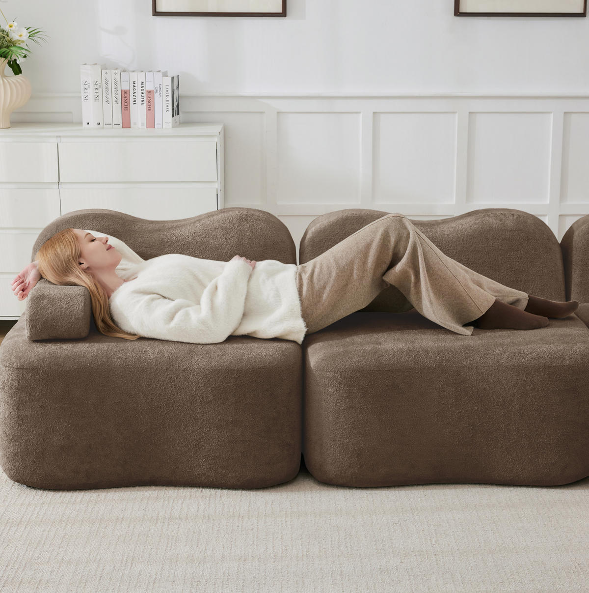 ECKSOFA 288/167/70 cm in Braun aus Samt mit Hocker - Braun, Textil (167/288cm) - Flora Grace