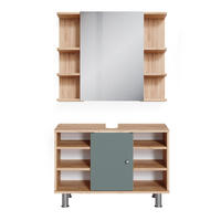 BADMÖBEL-SET Fynn Grün 2 Teile, Unterschrank 80 cm - Honigeiche/Grün, Holzwerkstoff (60/54/32cm) - Vicco