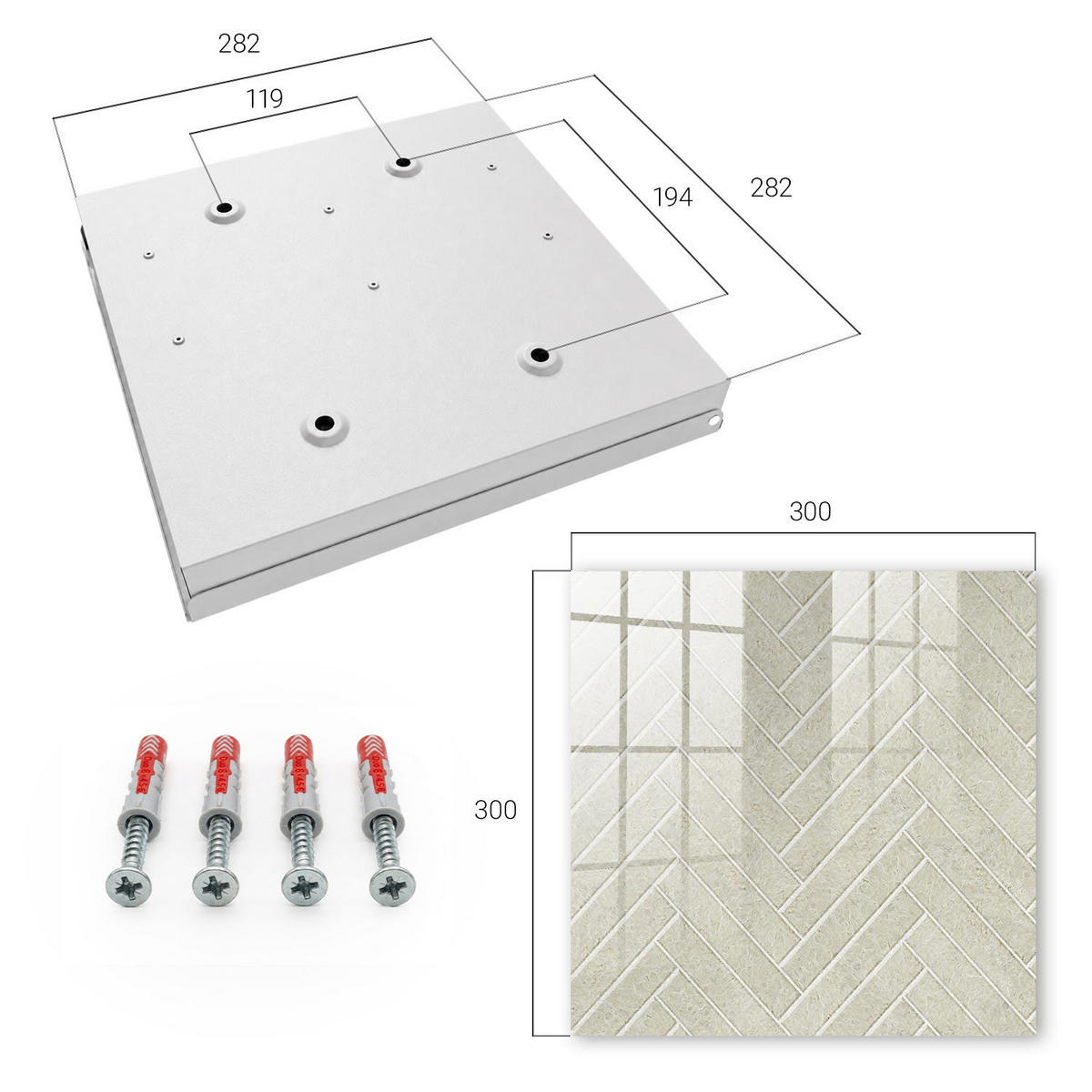 SCHLÜSSELBOX Weiß 30x30 cm – Türöffnung nach rechts - Beige Fischgrätmuster - Beige, Metall (30/30/5cm) - TULUP