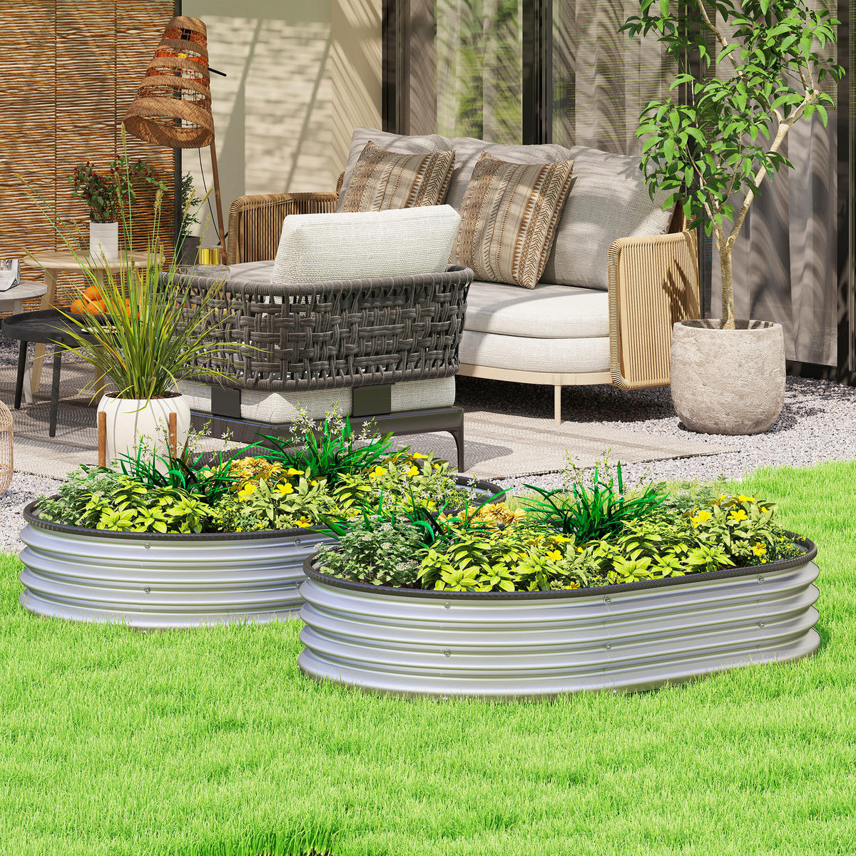 HOCHBEET-SET 2 TLG. aus Verzinktem Stahl Silber - Silberfarben, Metall (90/30/135cm) - Outsunny