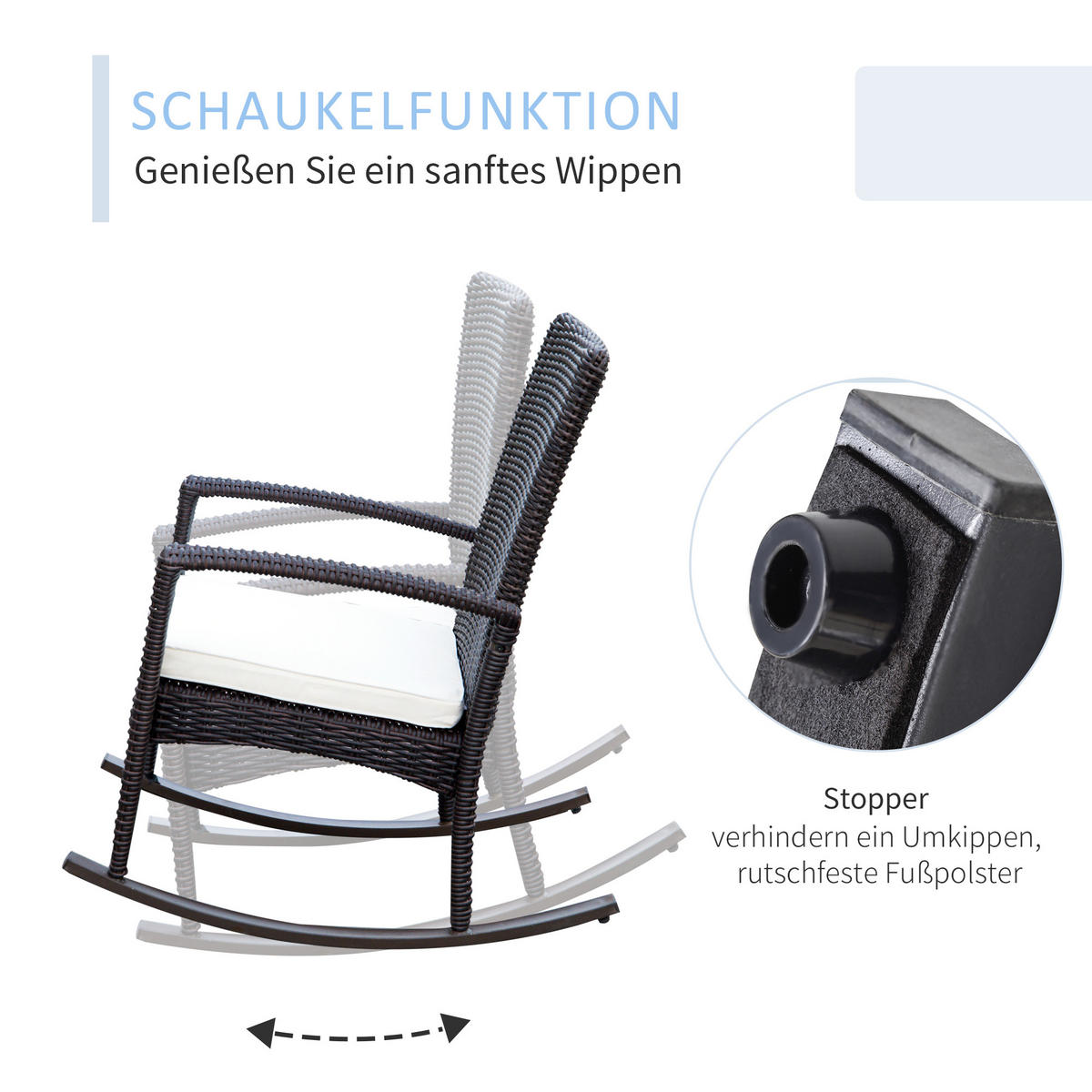 SCHAUKELSTUHL, Polyrattan+Metall, Braun+Cremeweiß, 66 x 88 x 98 cm - Braun, Kunststoff (88/98/66cm) - Outsunny