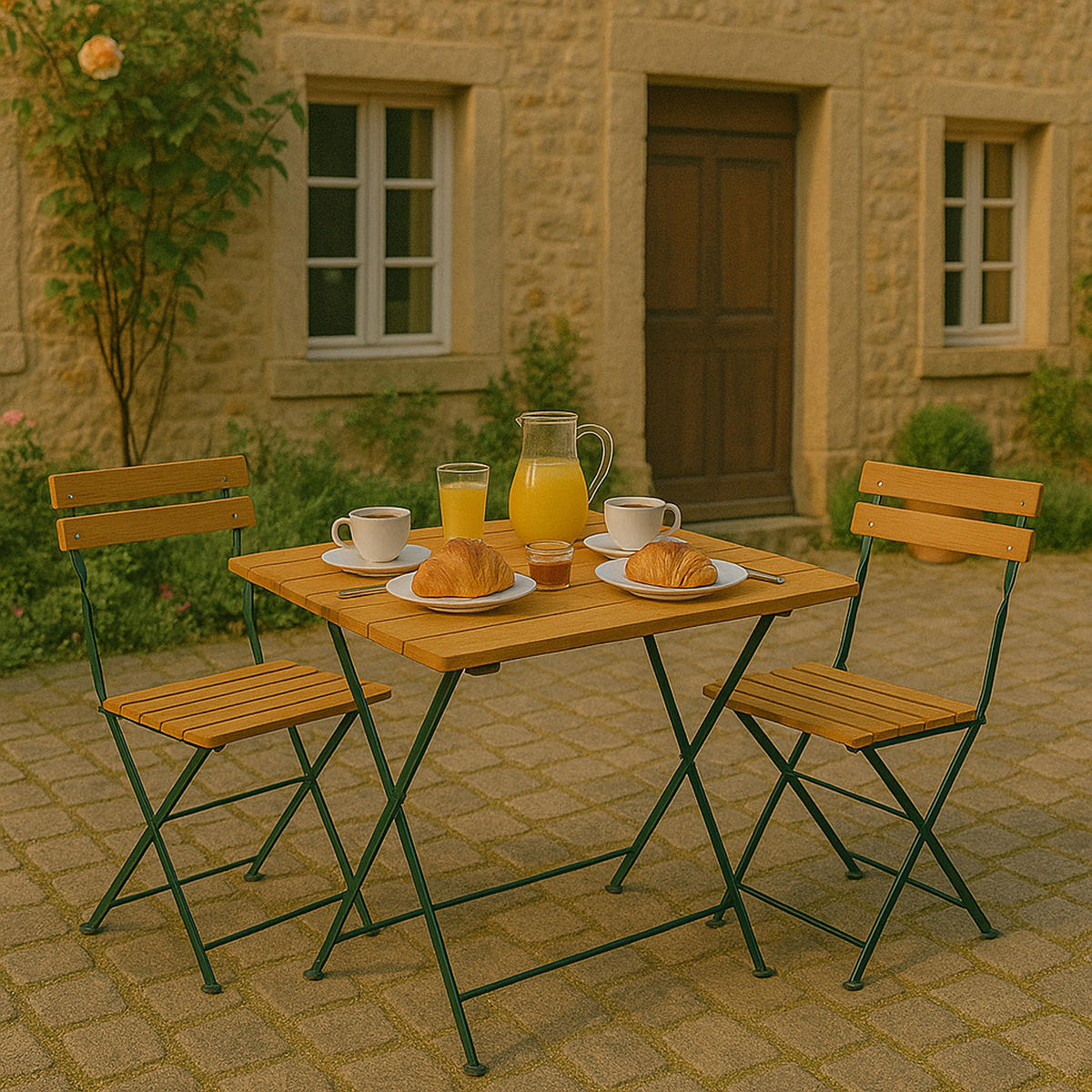 KLAPPTISCH Bad Belzig aus Robinienholz 70x70 cm, Stahlgestell Grün - Braun, Holz (70/70/72cm) - TPFGarden