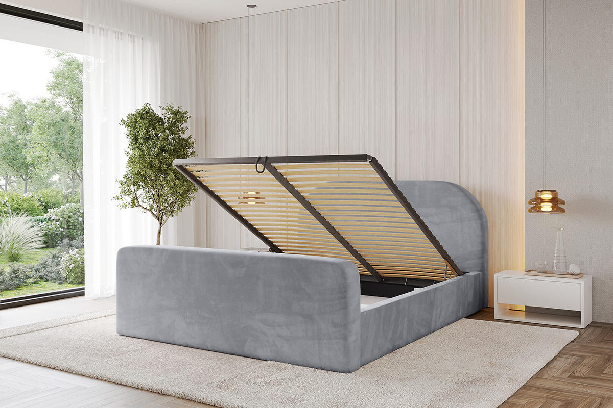 POLSTERBETT mit Bettkasten, Fußteil und Lattenrost, Boxbett mit Matratze H3/H4 - TIVON-Z 120x200 Hellgrau - Hellgrau, Holzwerkstoff/Textil (120/200cm) - ALTDECOR