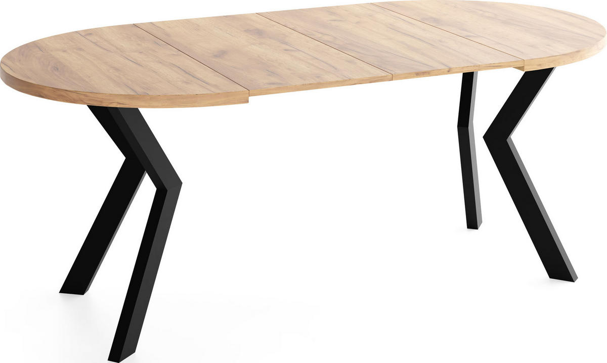 ESSTISCH Savio rund ausziehbar verlängerbar XXL, Eiche Braun 100-200/100/77 cm - Eiche Wotan/Schwarz, Holz/Holzwerkstoff (100/100/77cm) - WFL GROUP