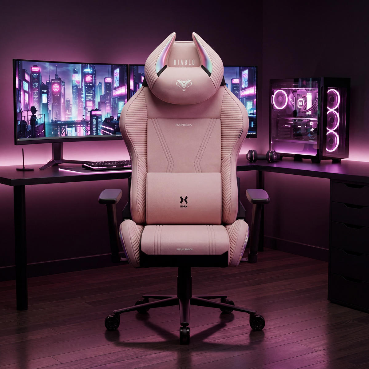 GAMINGSTUHL X-Horn 2.0. - Rosa, Textil (74/122/53cm) - Diablo Chairs