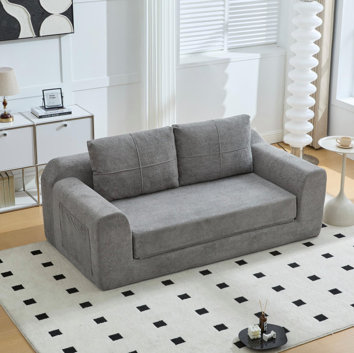 SCHLAFSOFA 179/95/79 cm klappbar als Bodensofa und Doppel-Bodenbett, samtweicher Bezug, Dunkelgrau - Dunkelgrau, Textil (178/61.5/96cm) - Redom
