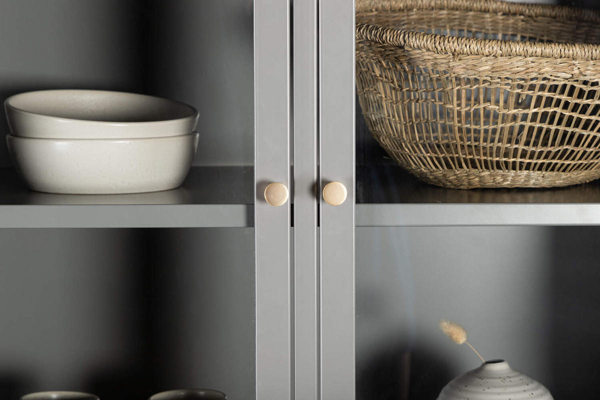 VITRINENSCHRANK Baku L - Schwarz, Metall (80/190/40.5cm) - kommodly
