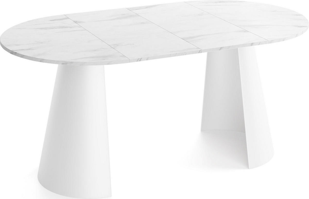 ESSTISCH Lamio runder ausziehbarer, Marmor Weiß 120-200/120/76 cm - Ecru/Weiß, Holzwerkstoff/Metall (120/196/76cm) - WFL GROUP