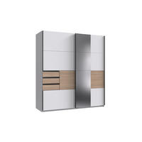 KLEIDERSCHRANK Bremen in Weiß mit Absetzungen in Multiplex 180 x 198 x 65 cm (B/H/T) – Schwebetürenschrank mit Spiegel - Weiß, Holzwerkstoff (120/200/80cm)