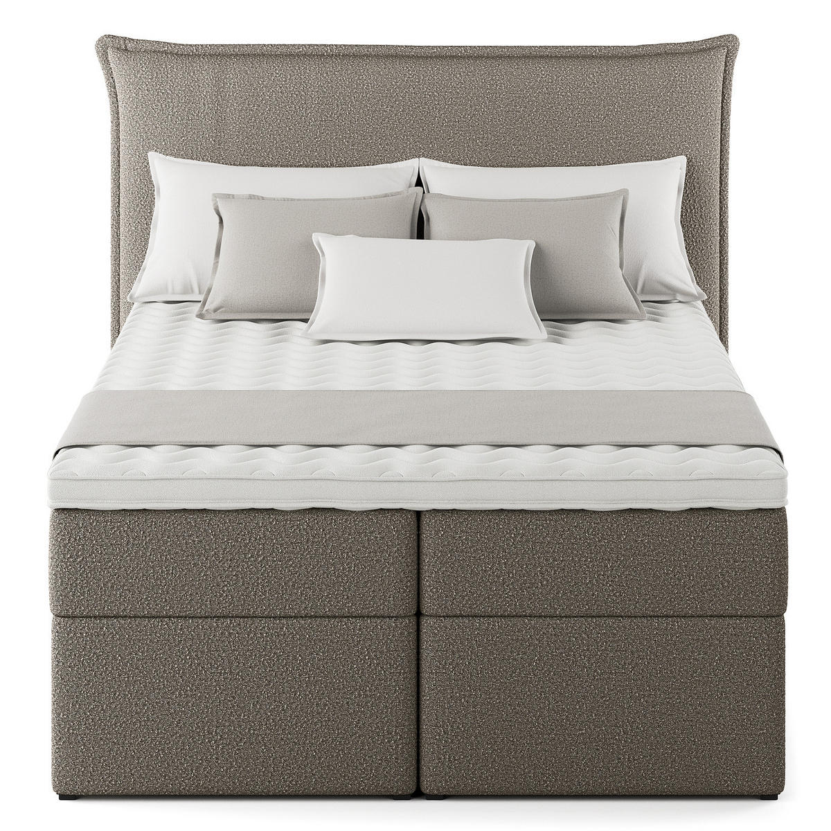 BOXBETT mit Stauraum - Bouclé - Grau, Holzwerkstoff/Textil (140/200cm) - home24