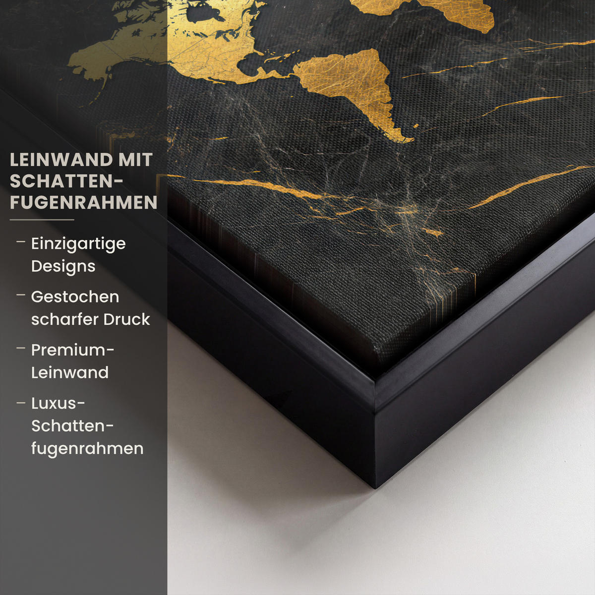 LEINWAND Bilder mit Rahmen - Weltkarte - Gold - Marmor - 20x20 - Goldfarben, Textil (20/20cm) - MuchoWow