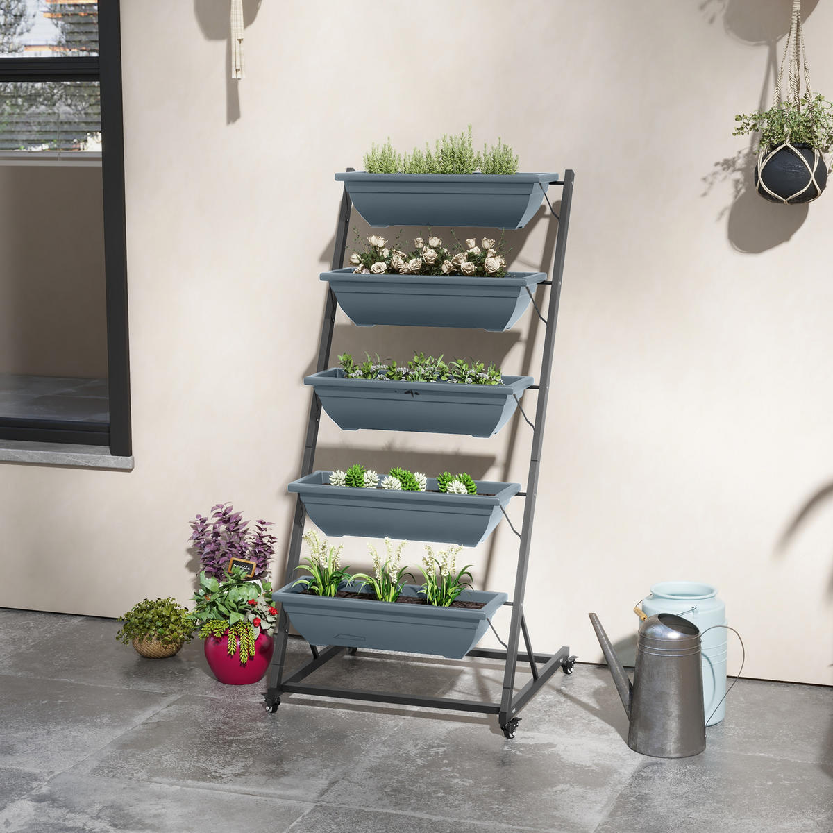 BLUMENKÄSTENSTÄNDER, Grau - Grau, Metall (67/145/65cm) - Outsunny