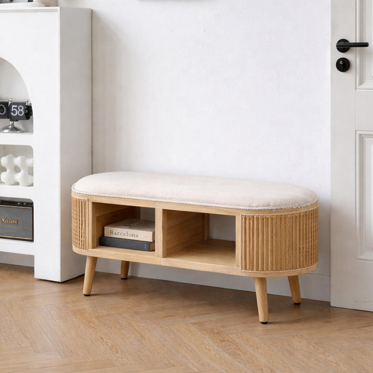 SITZBANK Wolle Weiß - Weiß, Textil (90/45.5/35cm) - Nordlys