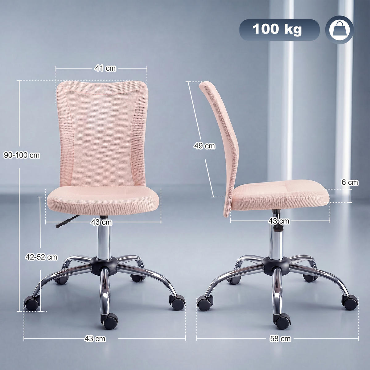 BÜROSTUHL Rosa 43.0/58.0/100.0 cm - Rosa, Textil (58/100/43cm)