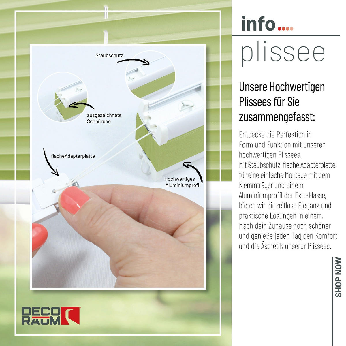 PLISSEE Basic ohne Bohren - Hellgrün, Textil (40/150cm) - Deco-Raum