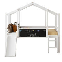 HOCHBETT 90/200 cm Dachboden-Design mit Rutsche und Tafel Weiß mit Matratze - Weiß, Holzwerkstoff (90/200cm) - OKWISH