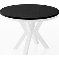 ESSTISCH Clara Weiß runder ausziehbarer, Schwarz 100-180/100/76 cm - Schwarz/Weiß, Holzwerkstoff/Metall (100/100/76cm) - WFL GROUP