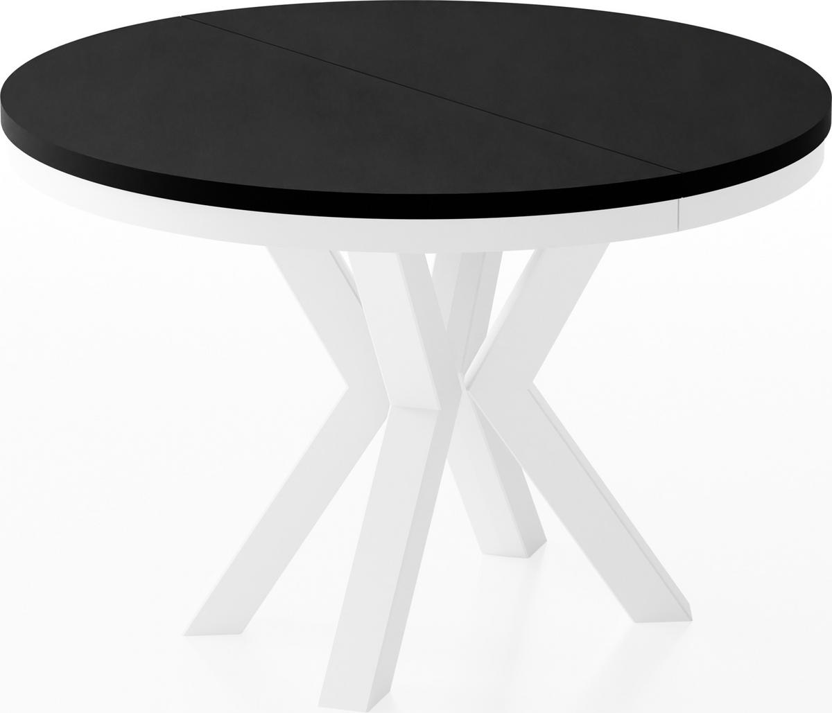 ESSTISCH Clara Weiß runder ausziehbarer, Schwarz 100-180/100/76 cm - Schwarz/Weiß, Holzwerkstoff/Metall (100/100/76cm) - WFL GROUP