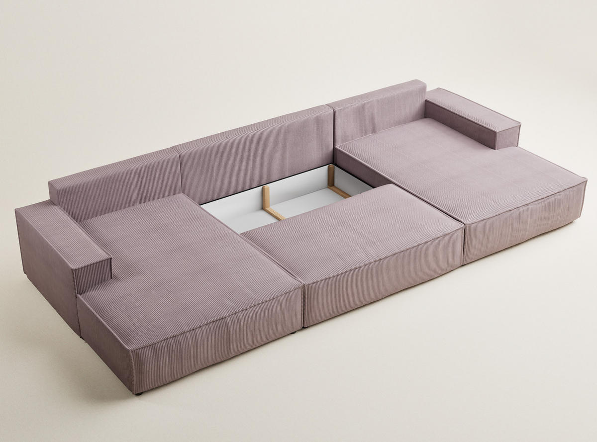 WOHNLANDSCHAFT Kyoto Lila Samtstoff - Flieder/Schwarz, Holz/Holzwerkstoff (398/70/148cm) - Maison de Reve