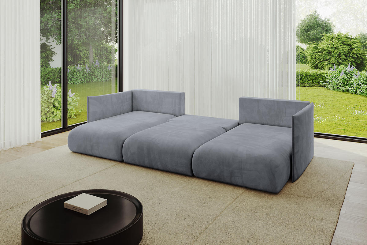 WOHNLANDSCHAFT mit Schlaffunktion und Bettkasten ONESK-U 304x165x40 Hellgrau Velours - Hellgrau, Holzwerkstoff/Kunststoff (304/90/165cm) - ALTDECOR
