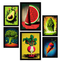 POSTER Set Mit 6 Ausgewogene Ernährung Vollfarbige Plakate Von Obst, Gemüse Und Gesunden Lebensmitteln Im Urban Art Stil A3 & A4 Schwarzer Rahmen - Schwarz, Papier (29/3cm) - Nacnic