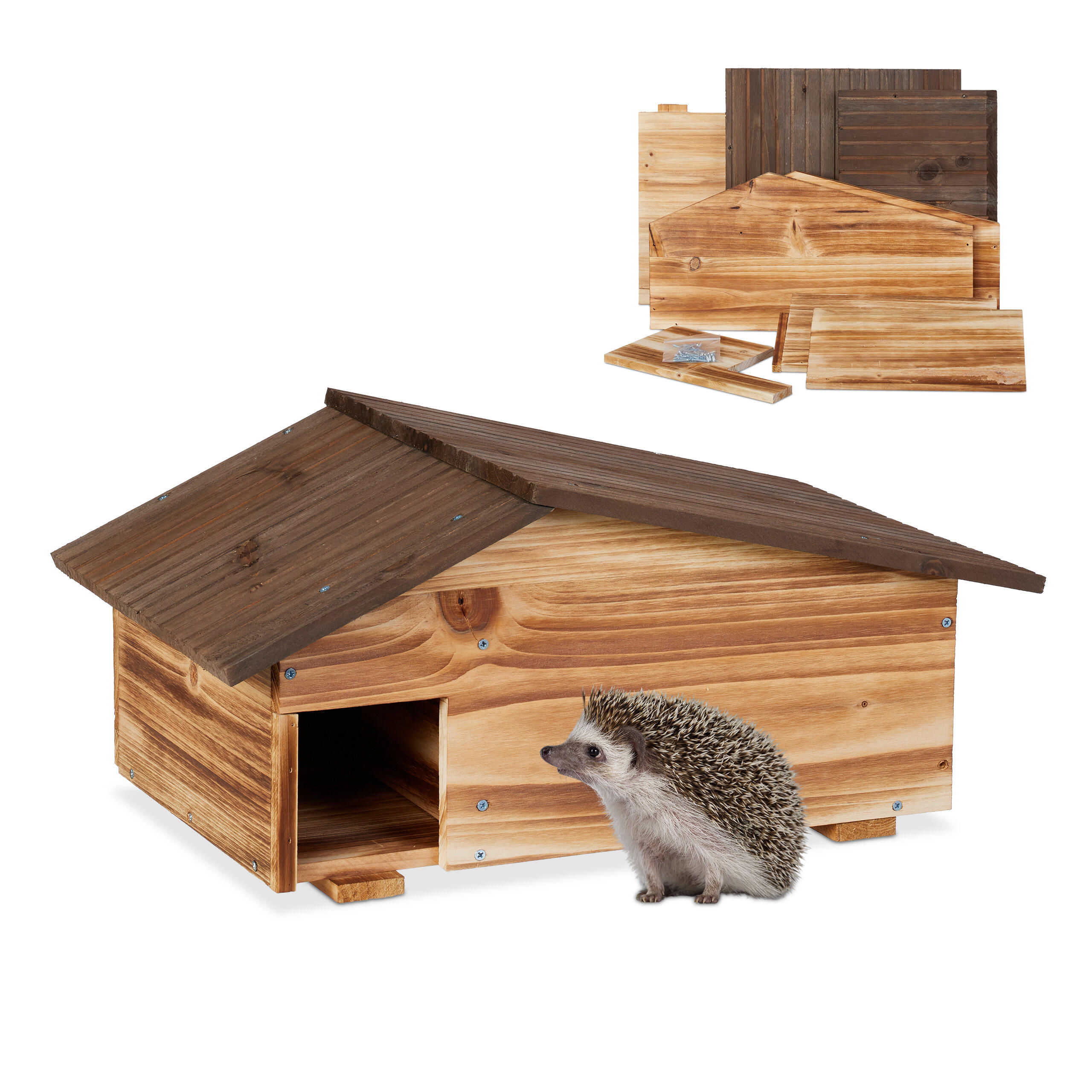Relaxdays DOMEK Hnědý opalovaný pro ježka s podlahou 2-komorový 24 cm