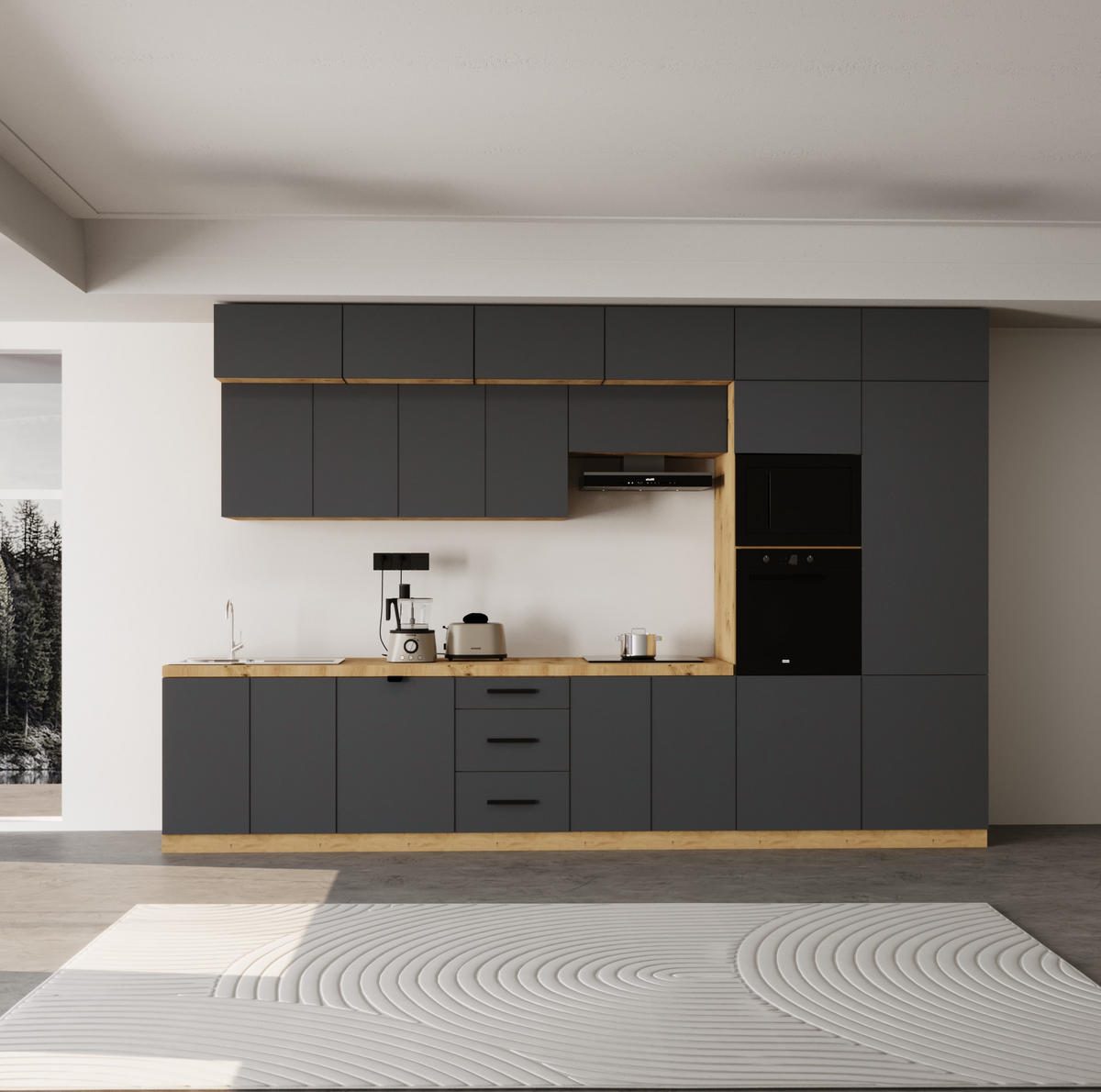 KÜCHENZEILE 400 cm - Langen KL9-M400 in Grau/Matt - Grau, Holz (400/248/58cm)