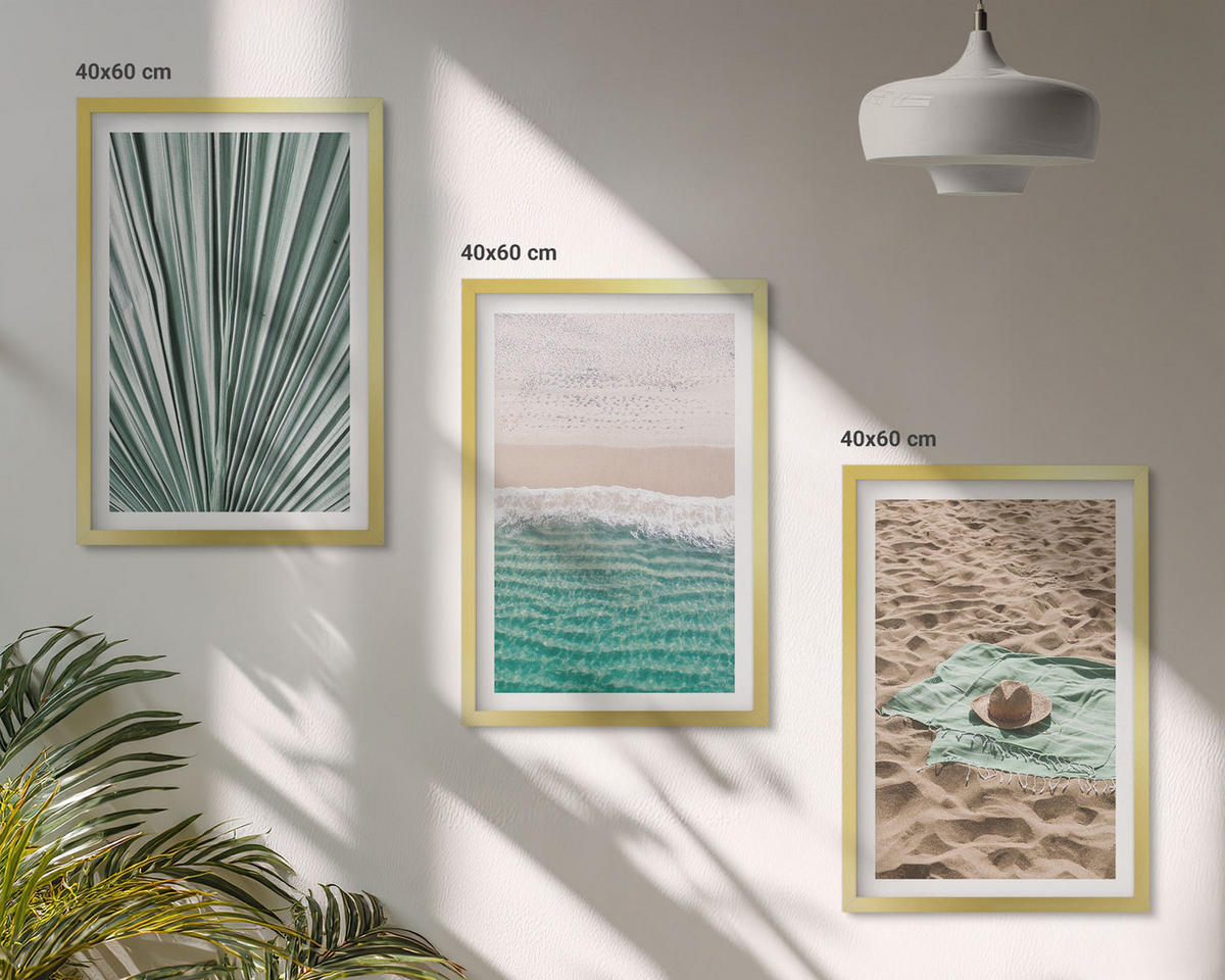BILDER SET 3er Set - 40x60 cm Goldrahmen - Urlaubsblick Strand Meer - Goldfarben, Kunststoff (40/60cm) - TULUP