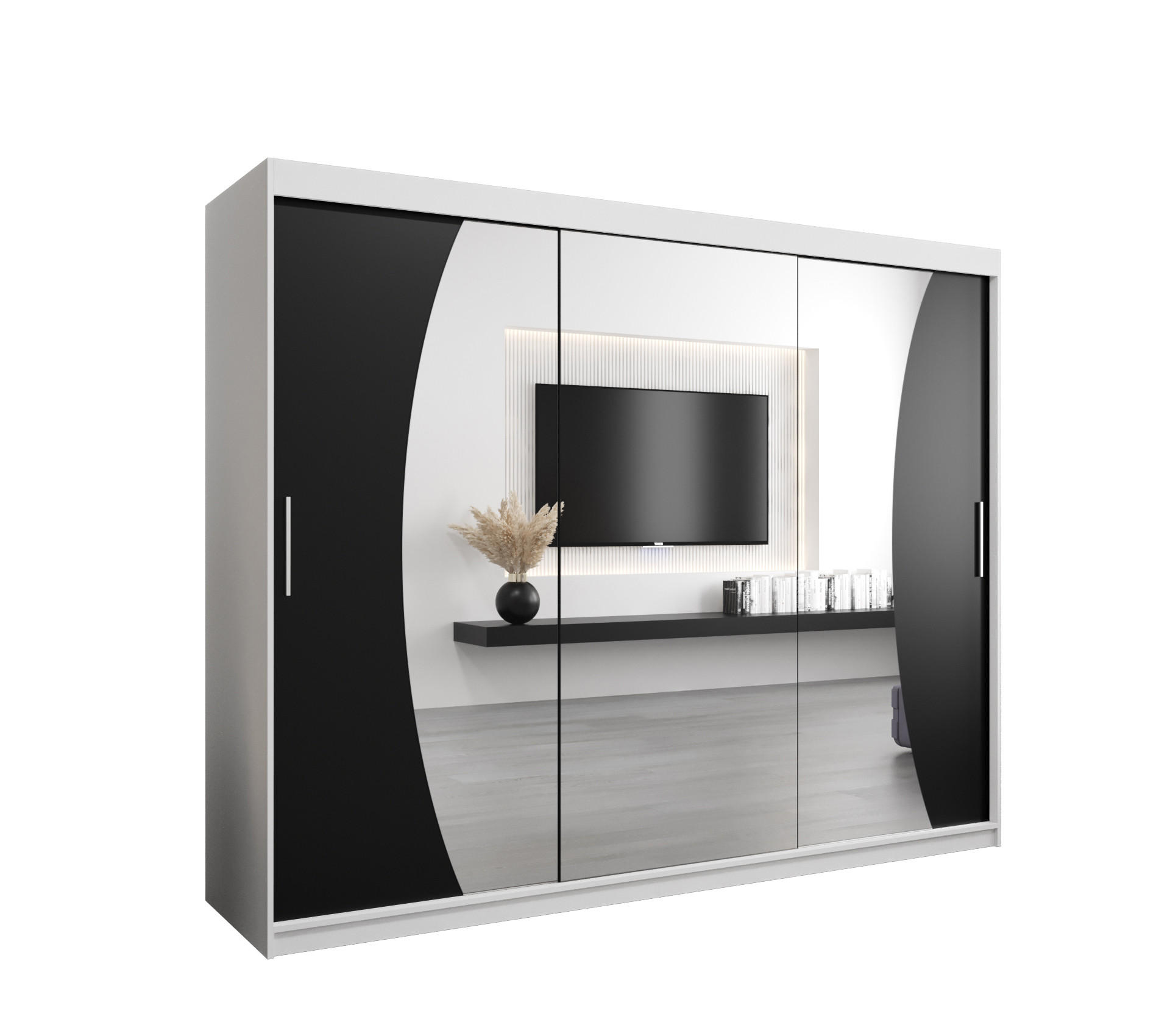 SCHWEBETÜRENSCHRANK 200/250/62 2-türig - Silberfarben/Schwarz, Holz/Kunststoff (250/200/62cm) - Abiks Möbel