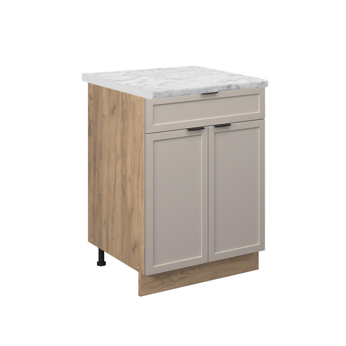 KÜCHENUNTERSCHRANK Fame-Line GrauBeige 60 cm mit Schublade, AP Marmor - Honigeiche/Eiche Wotan, Holzwerkstoff (60/82/60cm) - Vicco