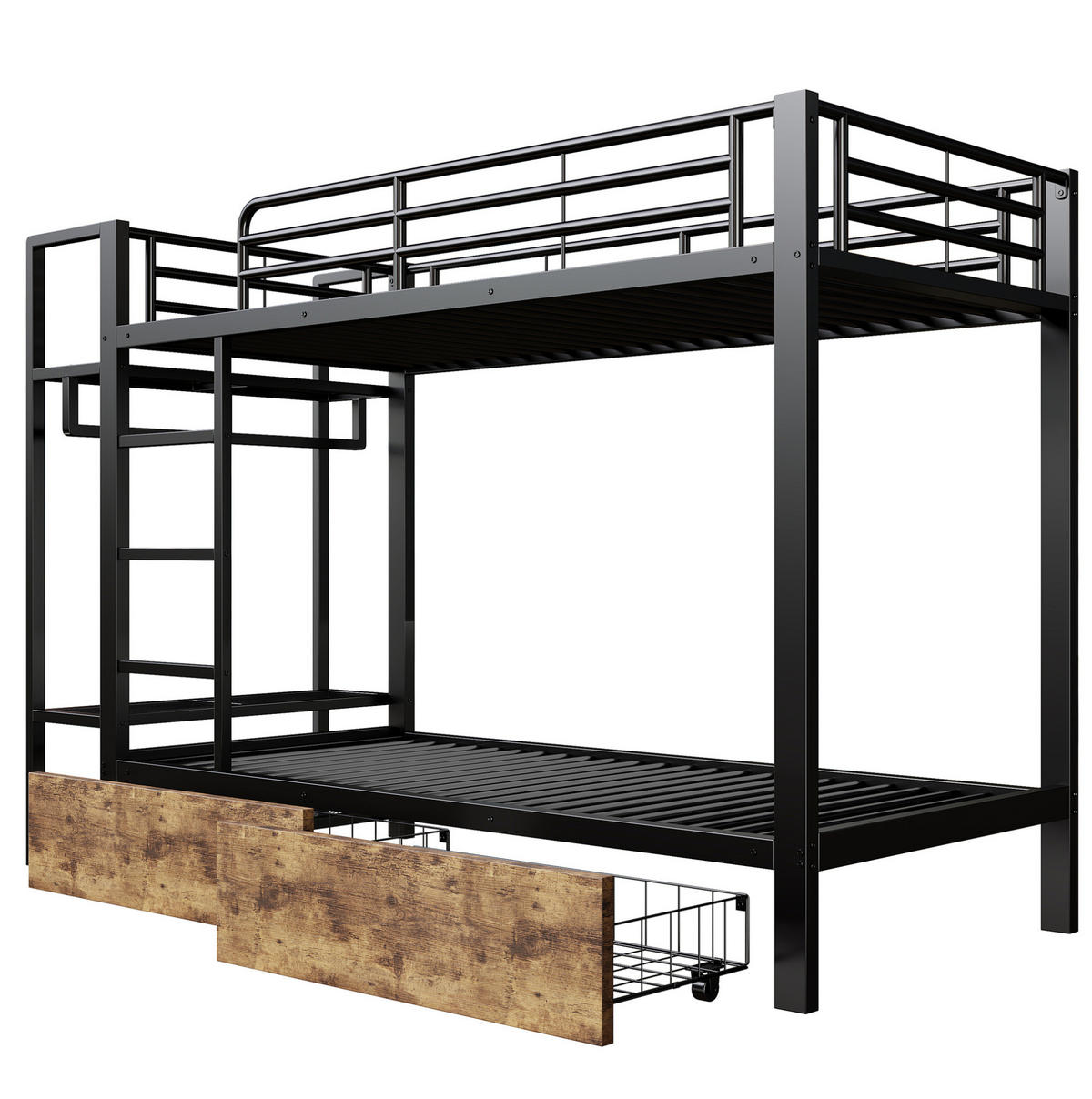 ETAGENBETT 90/200 cm Schwarz mit LED-Lichtleiste ohne Matratze - Schwarz, Metall (90/200cm) - MIVRAY