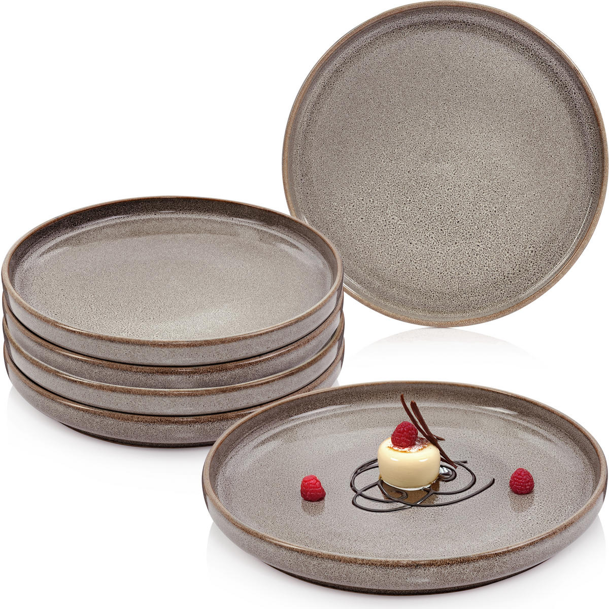 DESSERTTELLER SET KAIRO GRAPHIT - 6 teilig aus Steingut - Braun, Keramik (27.5cm) - Sänger