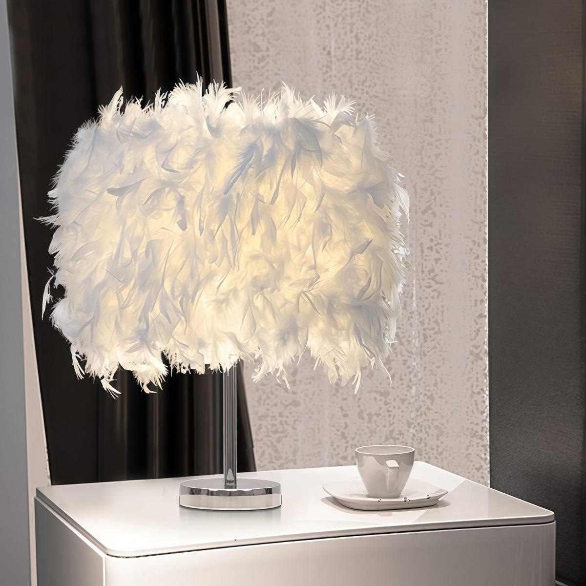 TISCHLEUCHTE Federdesign Modern Nachtlicht - Weiß, Naturmaterialien (25/35/25cm) - Weltevree