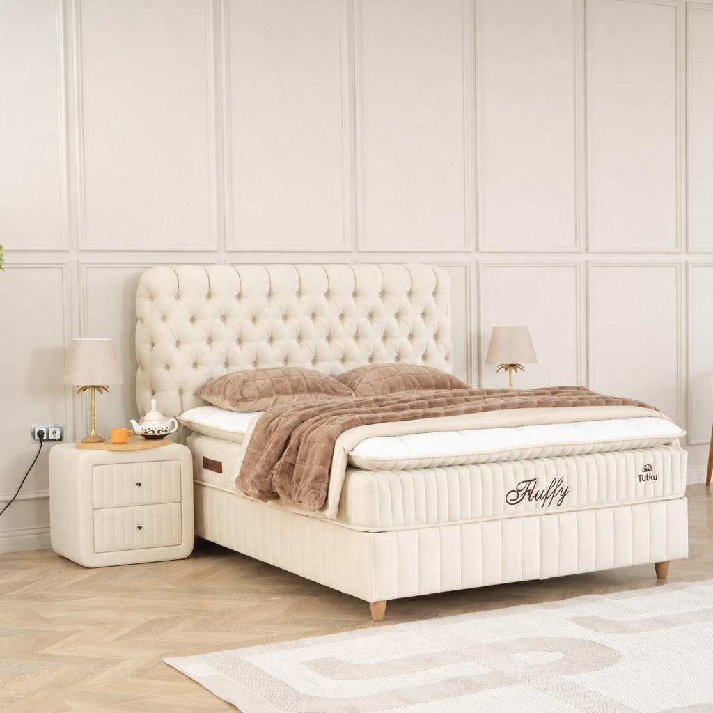 BOXBETT Fluffy Set Beige Boxspringbett 140x200 mit Matratze inkl. Lieferung - Beige, Holz (140/200cm) - Gowoll