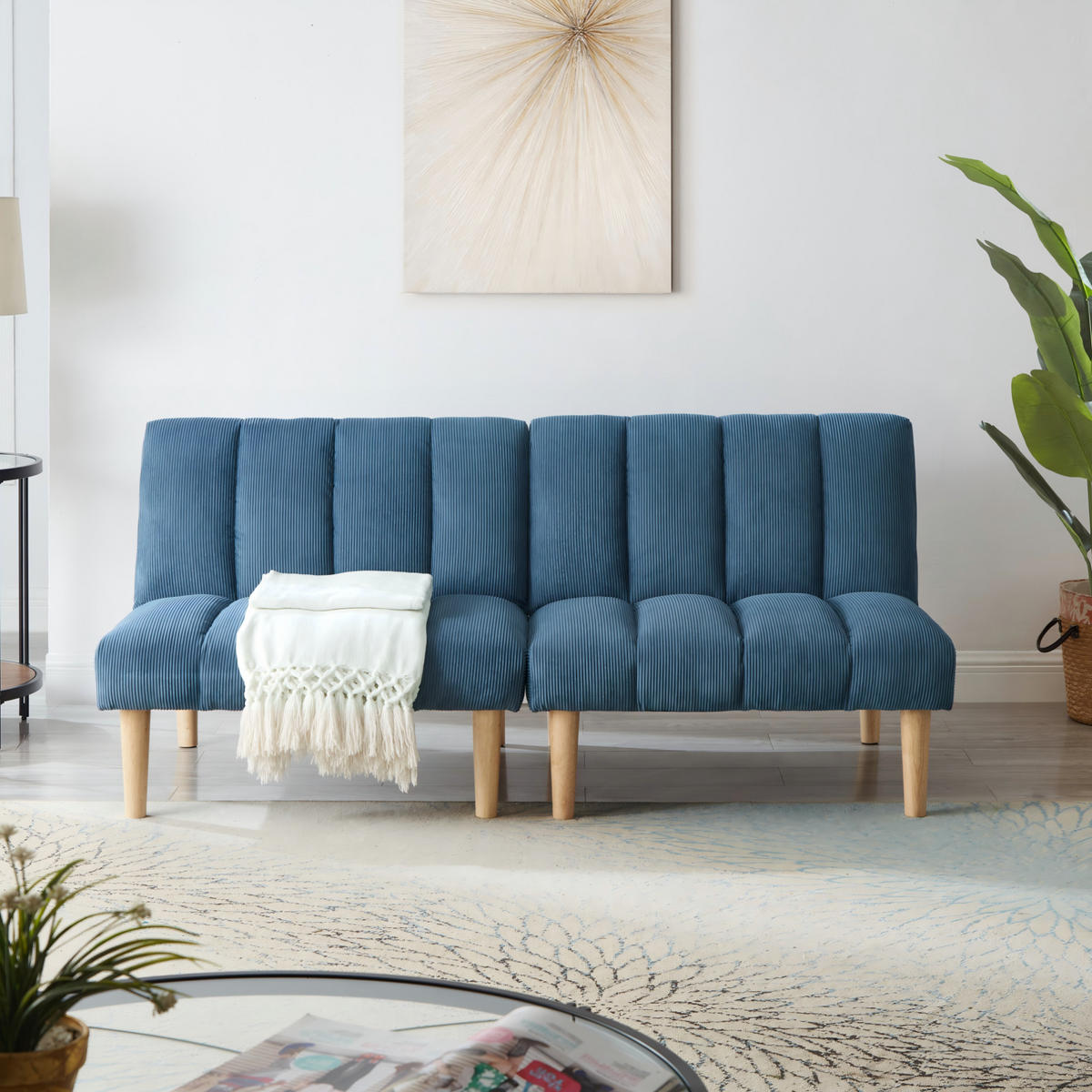 SCHLAFSOFA mit 3-fach verstellbarer Rückenlehne Corduroy Blue - Blau, Holzwerkstoff (167/72/82cm) - Meubliv