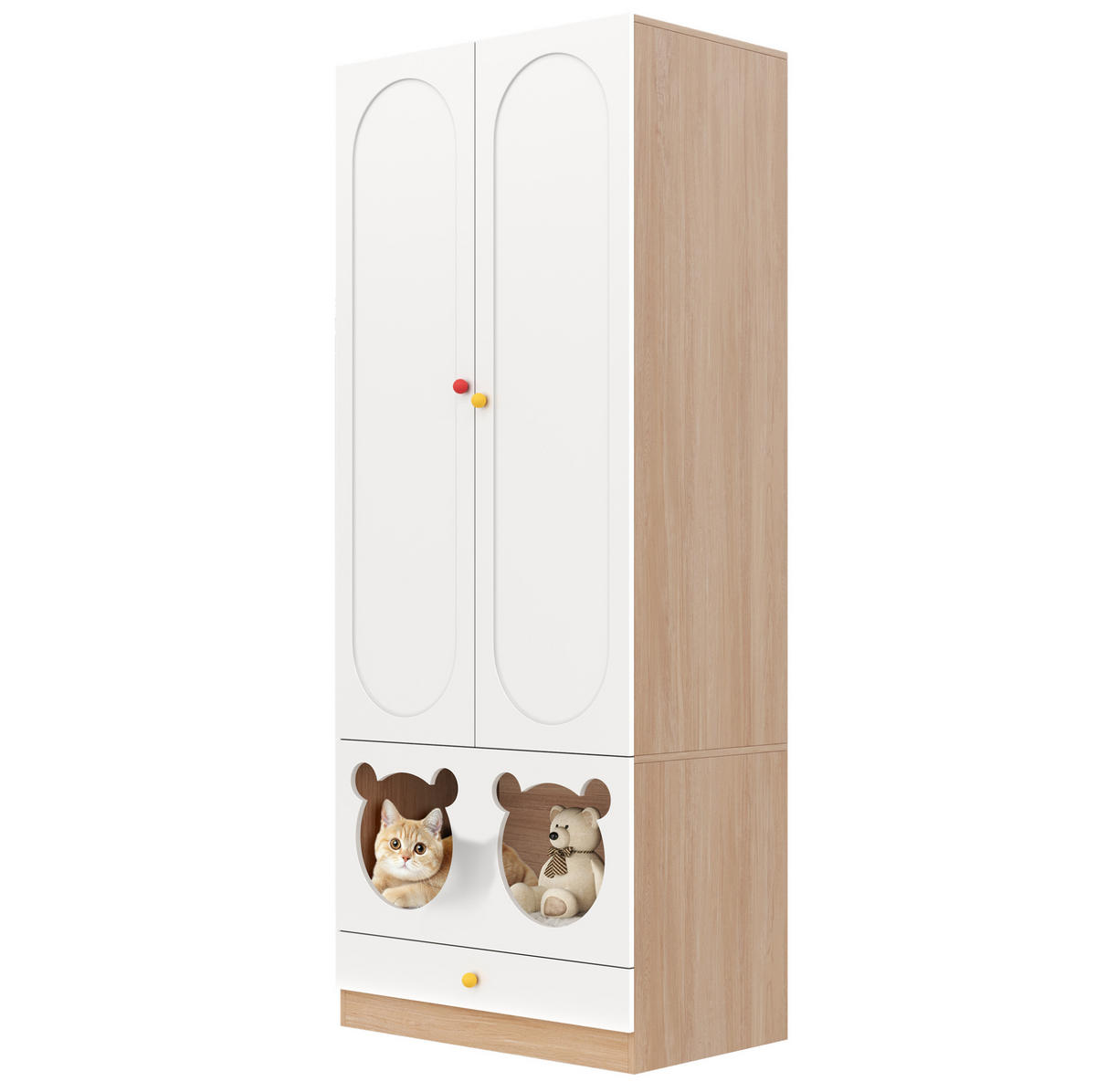 KLEIDERSCHRANK 80/200/50 cm Weiß/Natur aus MDF mit Haustierbereich 2er Set - Naturfarben, Holzwerkstoff (50/200/80cm) - OKMYHOME