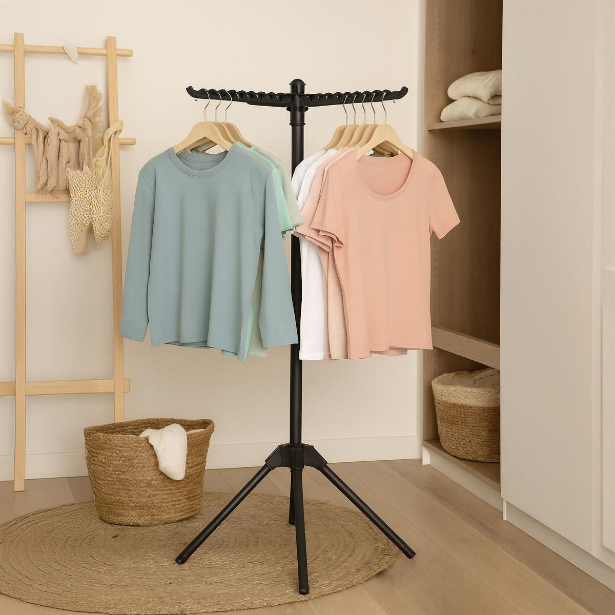 SUŠIAK na bielizeň - biela, kov/plast (56/143/56cm) - Relaxdays