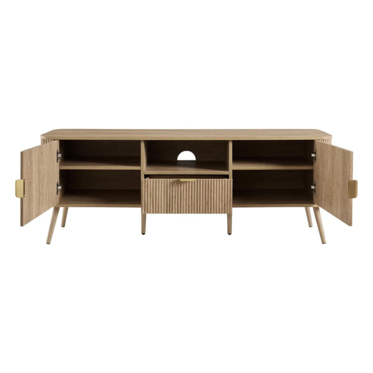 TV-MÖBEL 2 Türen Fronten gerundetem Lamelleneffekt 39/56/140 cm - Eschefarben, Holzwerkstoff (39/56/45cm) - Calicosy