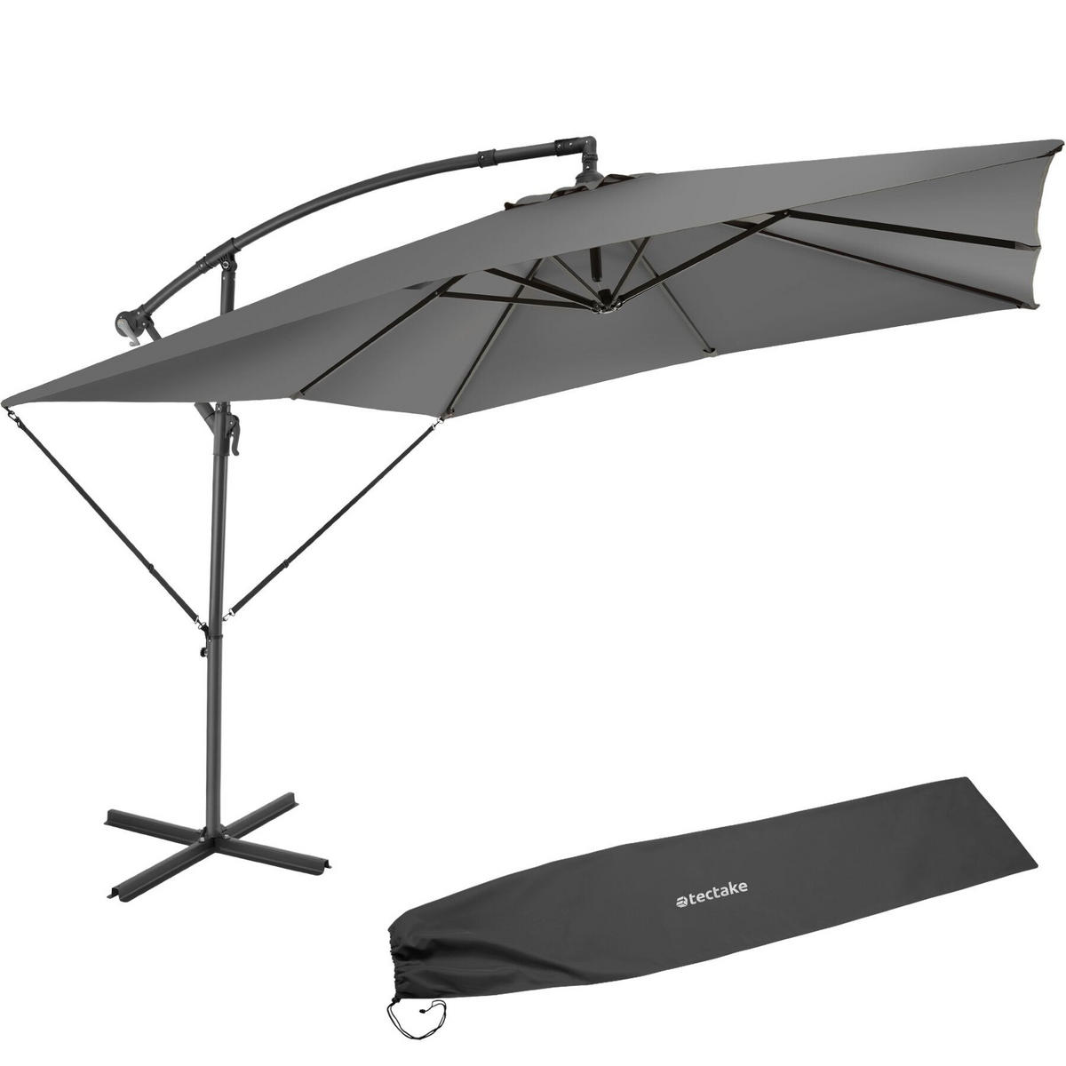 SONNENSCHIRM Apollon,inkl. Windsicherung und Schutzhülle,hellgrau - Hellgrau, Kunststoff (250/300cm) - tectake