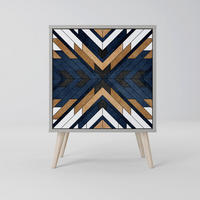 SIDEBOARD ARTFUL GEOMETRY, Grau, 57,5x42x77,5 cm, Schräge Buchenholzfüße - Buchefarben/Multicolor, Holzwerkstoff/Buchenholz (57.5/77.5/42cm) - SpaceRebels