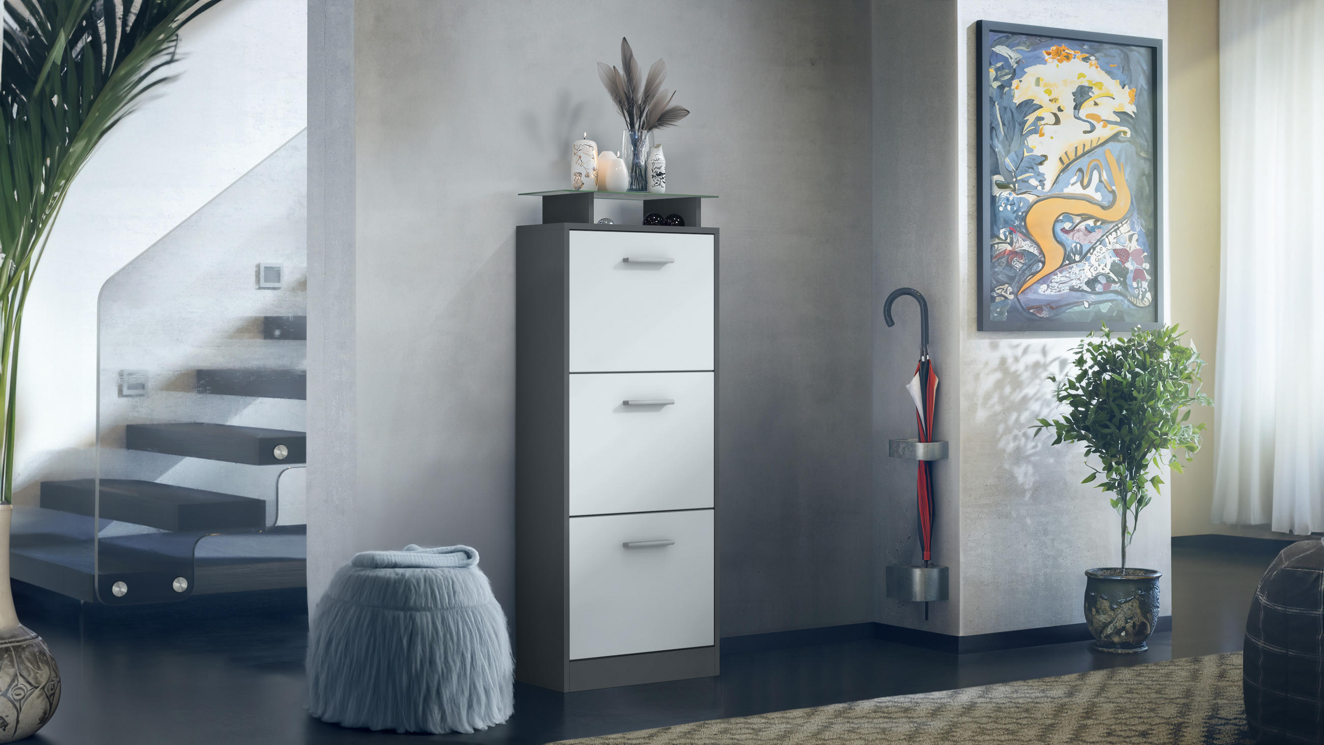 SCHUHSCHRANK Lavia Front in Weiß matt - Weiß, Holzwerkstoff (46/128/23cm) - Vladon