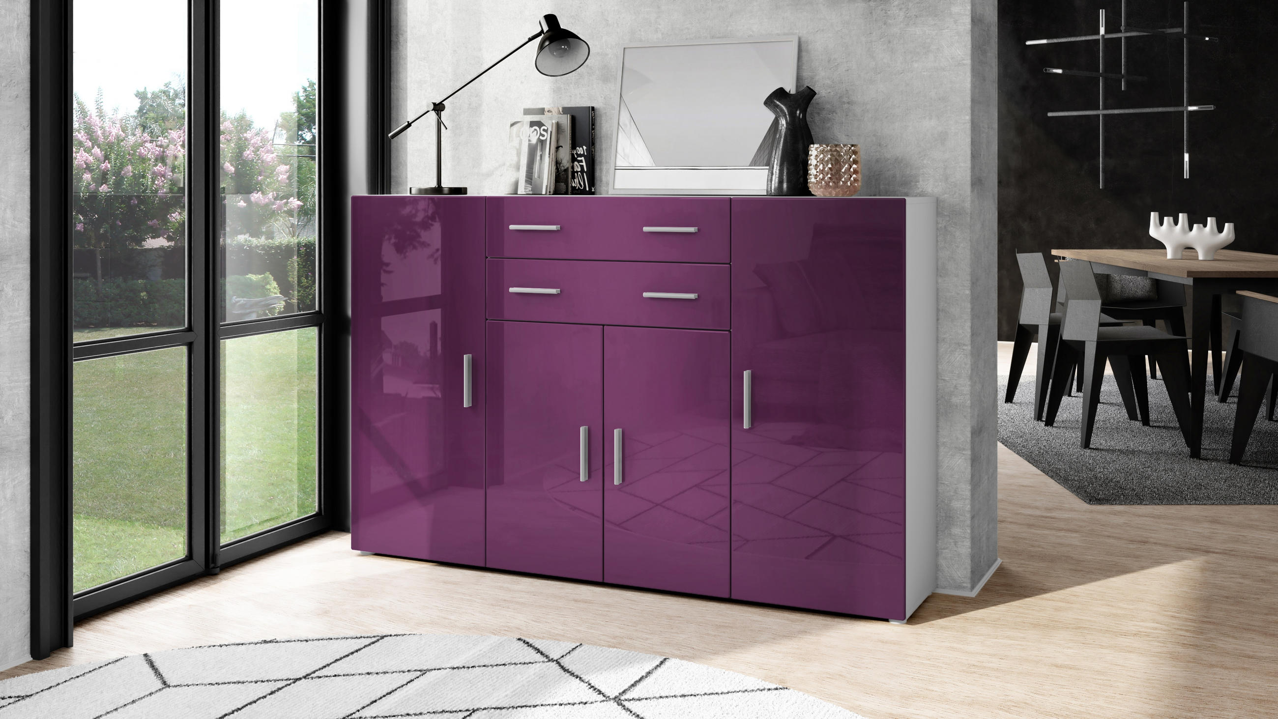 HIGHBOARD Aron Fronten in Brombeer Hochglanz - Brombeere, Holzwerkstoff (166.5/106.5/35cm) - Vladon