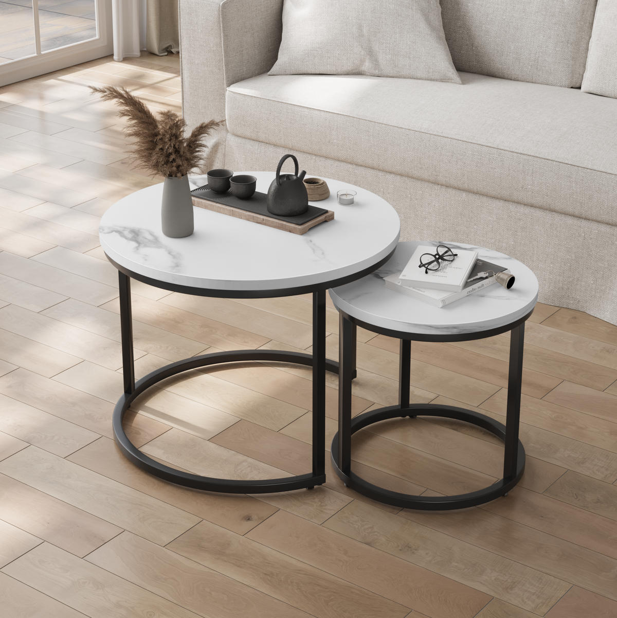 COUCHTISCH-SET aus Spanplatte 60x60x45 cm und Metall Weiß, 2-teilig, 60x60x45 cm - Weiß, Holzwerkstoff (60/60/45cm) - IVMEU