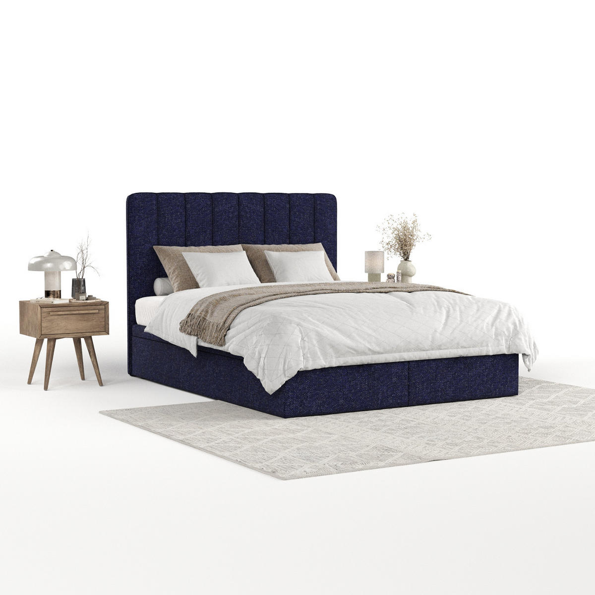 POLSTERBETT Vienna mit Stauraum 200/200 cm Marineblau im Alta Stoff - Schwarz/Dunkelblau, Holz/Holzwerkstoff (200/200cm) - AltaBeds