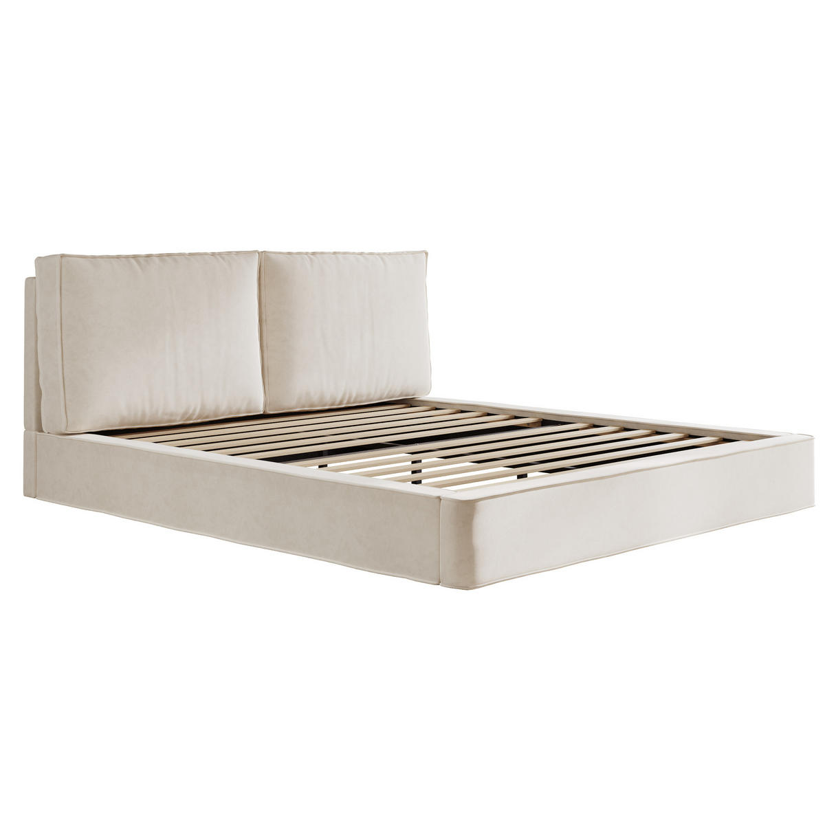 POLSTERBETT 180/200 cm aus Chenille mit Lattenrost und gepolstertem Kopfteil Beige - Beige, Textil (180/200cm) - Modenvie