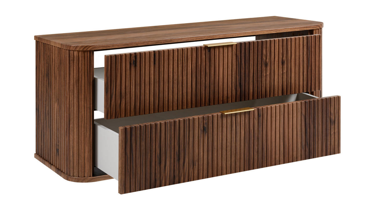 BADEZIMMERSCHRANK, Eiche-Nussbaum, Goldene Griffe, 120 x 51,7 x 41,5 cm - Dunkelbraun/Goldfarben, Holzwerkstoff/Kunststoff (120/51.7/41.5cm) - 3XE LIVING